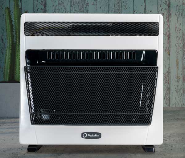 The floor-mounted, SignitePro vent-free heater ready to warm the cabin.